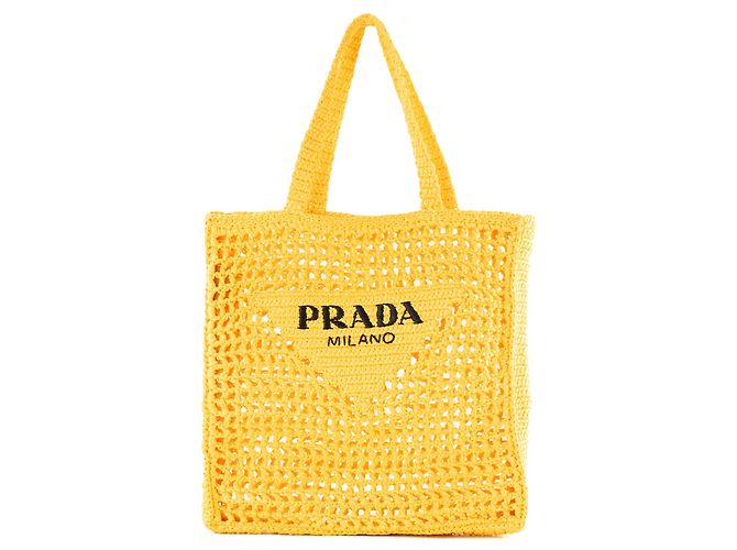 PRADA - Sac Cabas en crochet Prada en raphia jaune