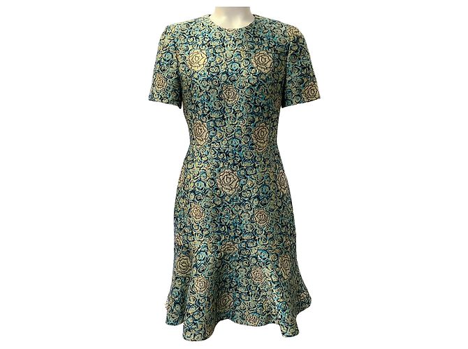 Autre Marque Vestido Min-D em brocado rosa Saloni Callaina Dourado