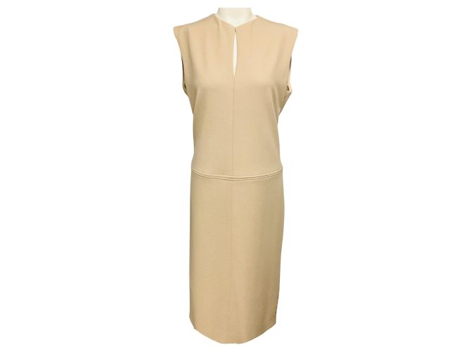 Jil Sander ärmelloses Midi-Kleid aus Wolle in Tan Kamel