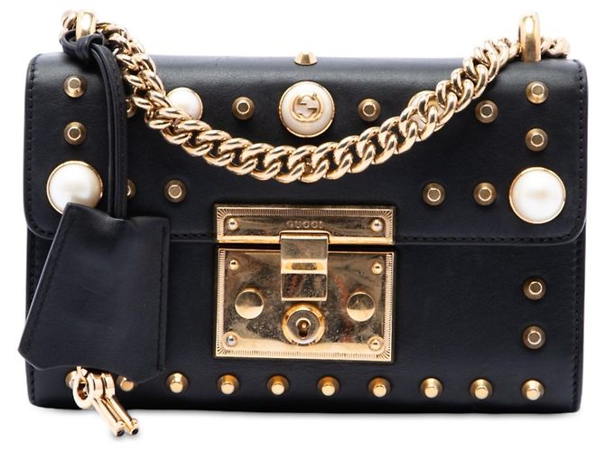 Padlock Borsa a tracolla Gucci Small in pelle nera con perle e chiusura a lucchetto Nero