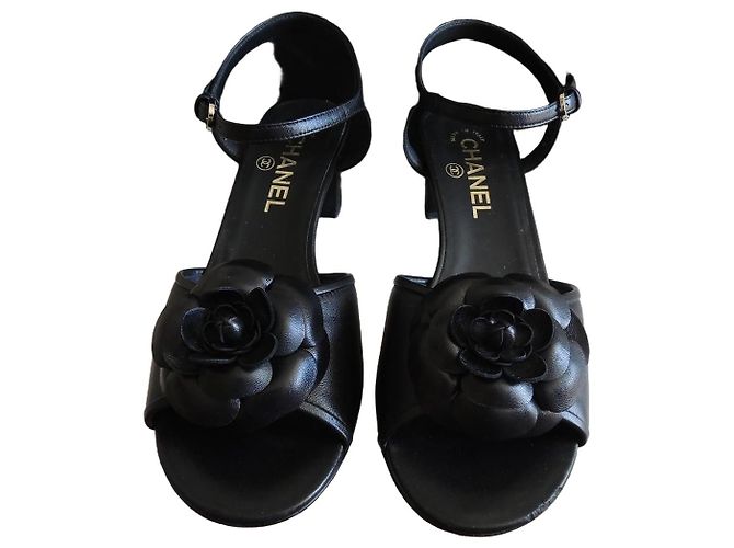 Chanel Sandali Camélia Pelle Nera Nero