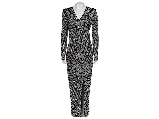 Balmain Maxikleid Schwarz mit Kristallbesatz XS Pre-owned