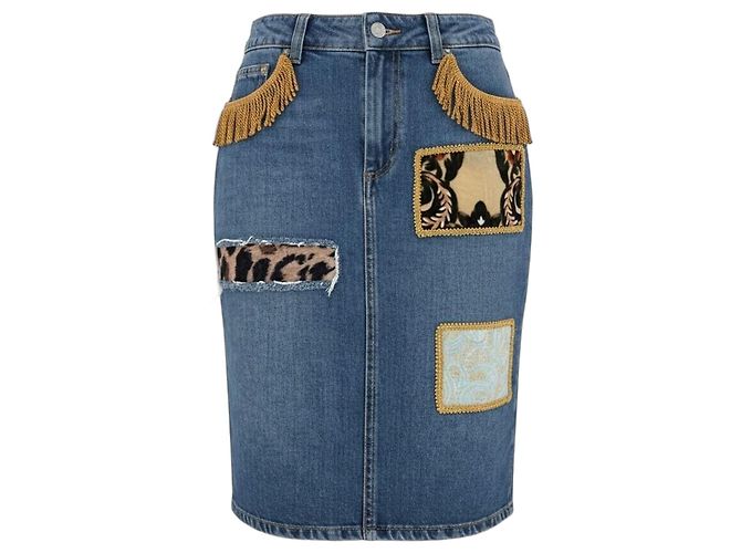 Jeremy Scott Gonna in Denim Patchwork Blu Stampa leopardo
