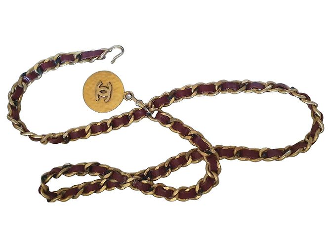 Cinturón de cadena Chanel logo CC Burdeos Gold hardware