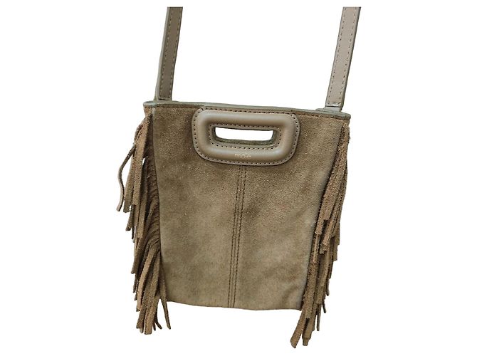 Maje Borsa a tracolla in camoscio con frange Marrone
