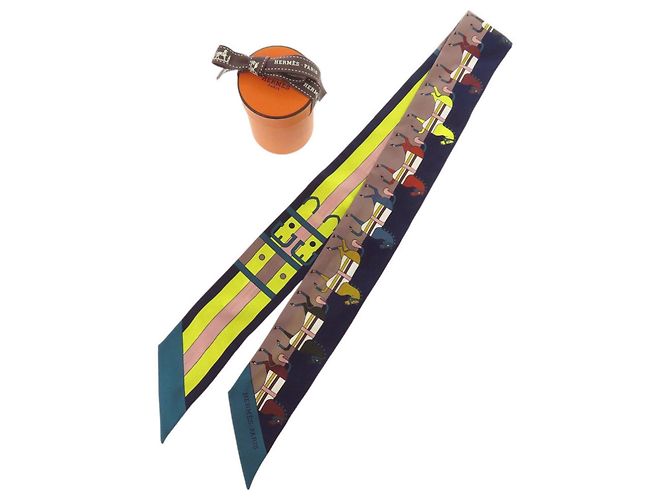 Hermès Hermes Twilly Rocabar Seidentuch Gelb Marineblau