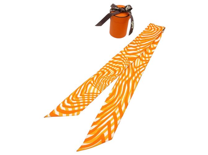 Hermès Hermes Twilly Seidenschal Weiß Orange
