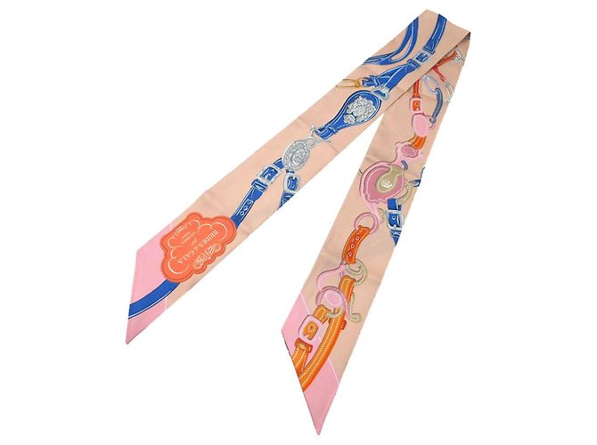Hermès Twilly Bride de Gala Lenço de seda Rosa Azul Bege