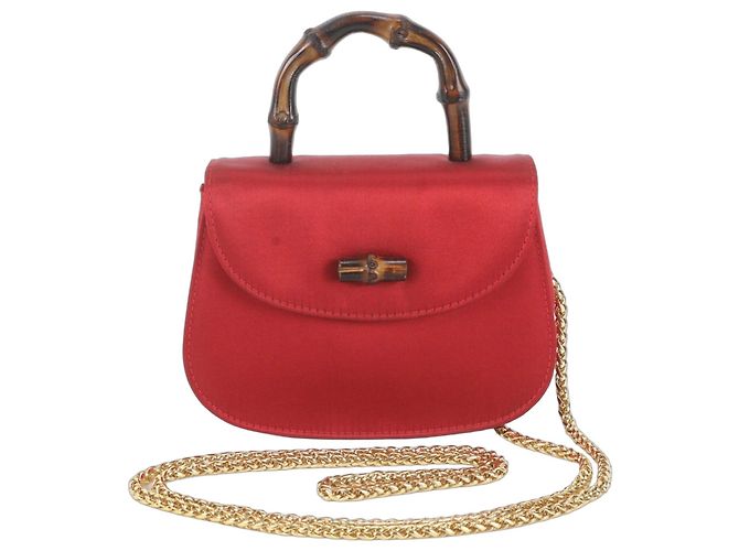 Borsa a tracolla con catena 2-Way Gucci Bamboo Rosso