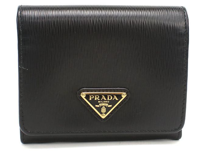 Carteira Prada Tri-fold para Mulheres em Preto