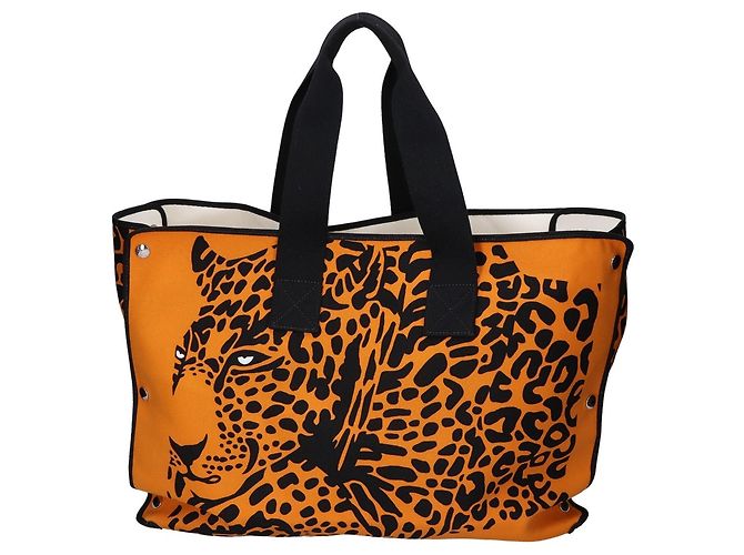 Hermès Hermes Leopard Print Foldable Beach Bag Orange