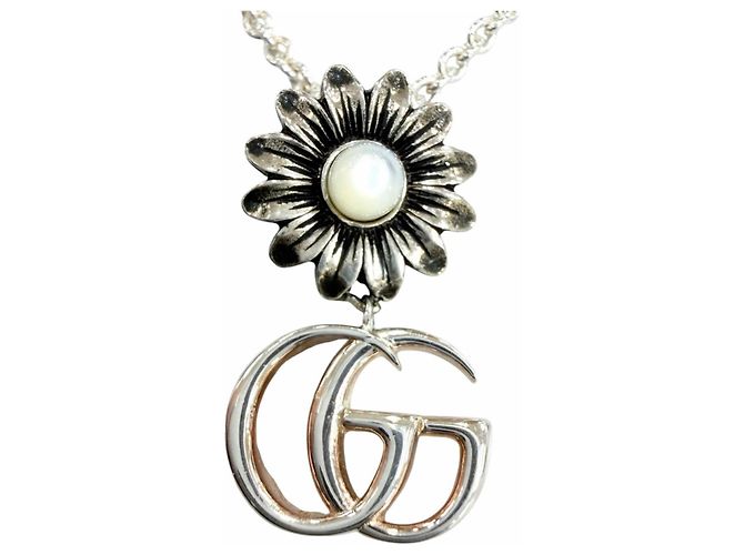 Gucci Double G Halskette mit Perlmutt Silber