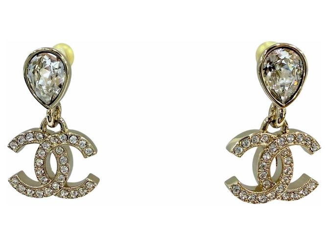 Pendientes Chanel I25A Coco Mark Crystal Bijou Teardrop Dorado