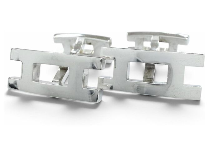 Hermès Hermes SV925 Parallel H Logo Motif Cufflinks in Silver Silvery