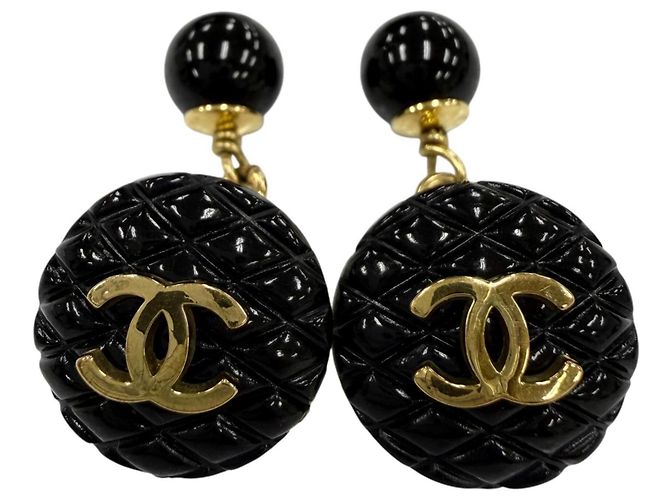 Gemelli Chanel Vintage 94P Coco Mark in lacca opaca Nero D'oro