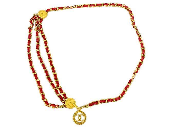 Chanel Gürtel mit Metallkette Rot Golden