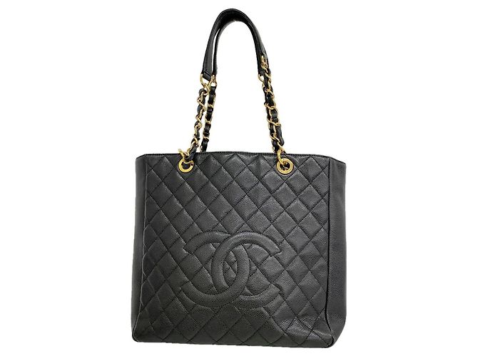 Chanel Tote Bag aus schwarzem genarbtem Kalbsleder
