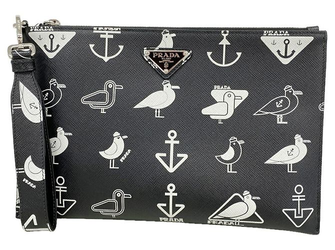Pochette Prada en cuir Saffiano Noir
