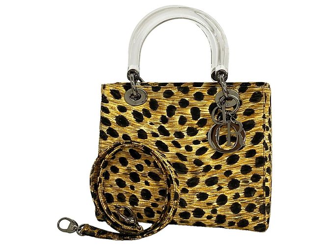 Sac à main Christian Dior imprimé léopard Marron Noir