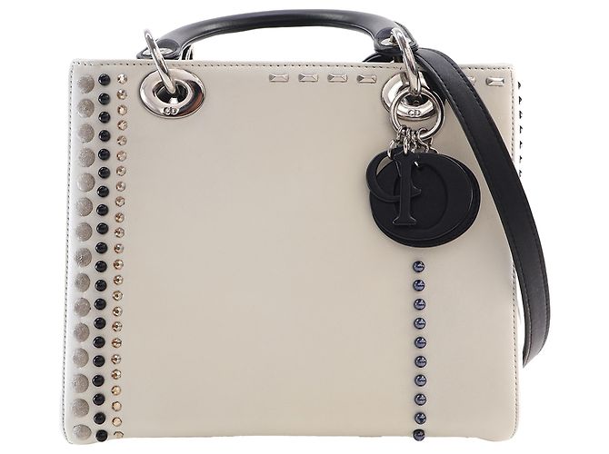 Autre Marque Dior White Medium Studded Calfskin Lady Dior Branco