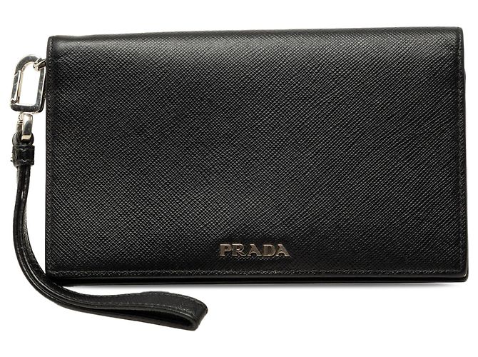 Prada Black Saffiano Wristlet Long Wallet