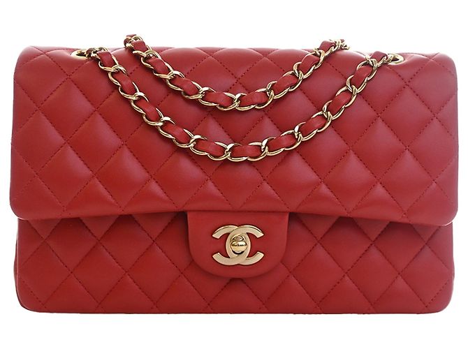 Chanel Red Medium Classic Lambskin Double Flap Rot
