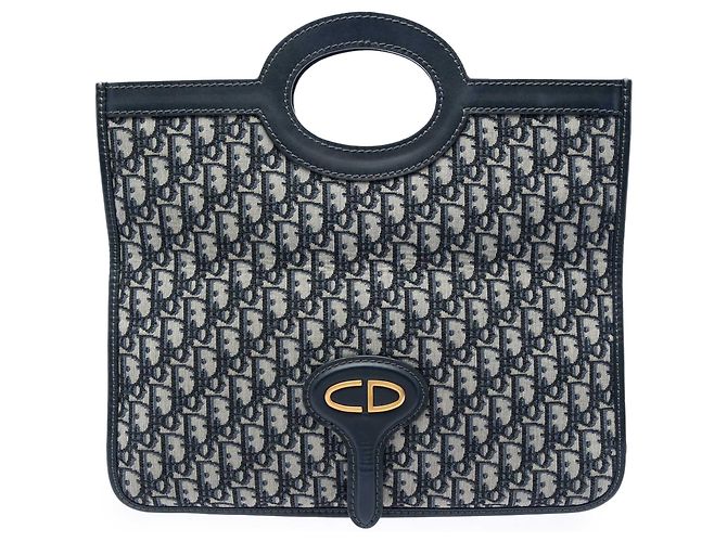 Autre Marque Dior Blue Oblique Canvas Fold Over Clutch Blau Marineblau