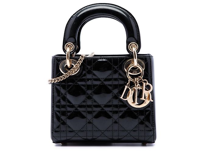 Dior Black Mini Patent Cannage Lady Dior Noir