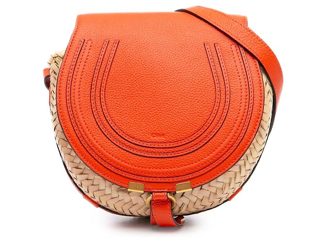 Chloé Beige Small Raffia Marcie Saddle Crossbody