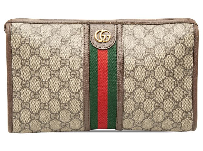 Clutch Gucci Bege GG Supreme Web Ophidia