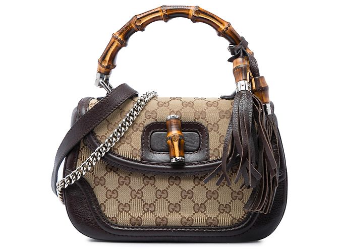Gucci Bolsa de Alça de Bambu New Bamboo Medium GG Canvas Bege