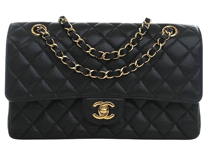 Chanel Black Medium Classic Caviar Double Flap Noir