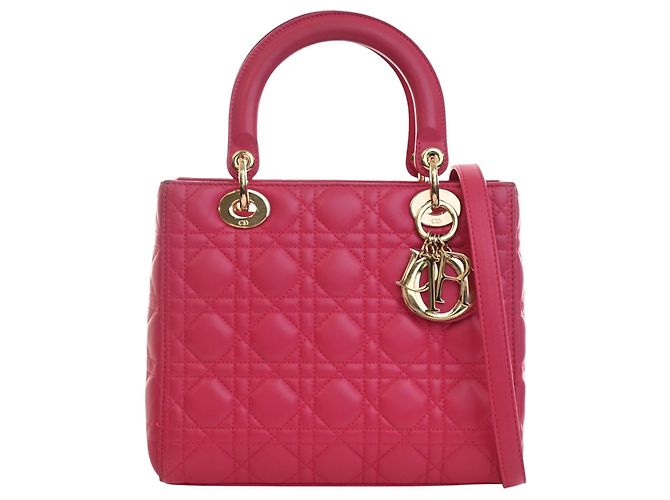 Dior Pink Medium Lambskin Cannage Lady Dior Rose