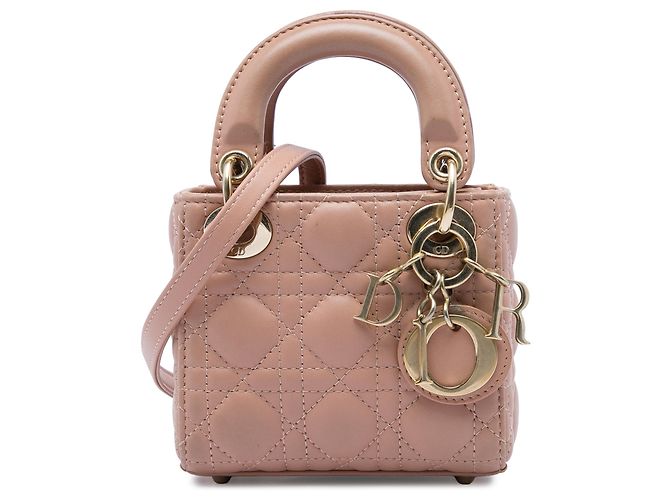 Autre Marque Dior Brown Micro Lambskin Cannage Lady Dior Marrom Carne