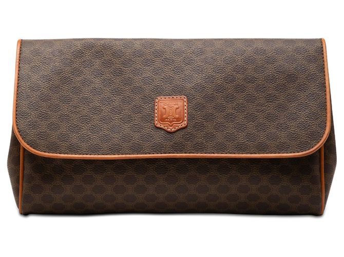 Céline Clutch Celine Brown Macadam Coated Canvas Marrone
