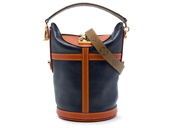 Bucket Sac Duffle Louis Vuitton en cuir de veau bleu et Monogram Reverse Bleu Marine