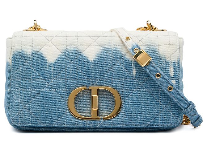 Autre Marque Borsa Dior Caro Macrocannage in denim blue tie-dye dimensione Medium