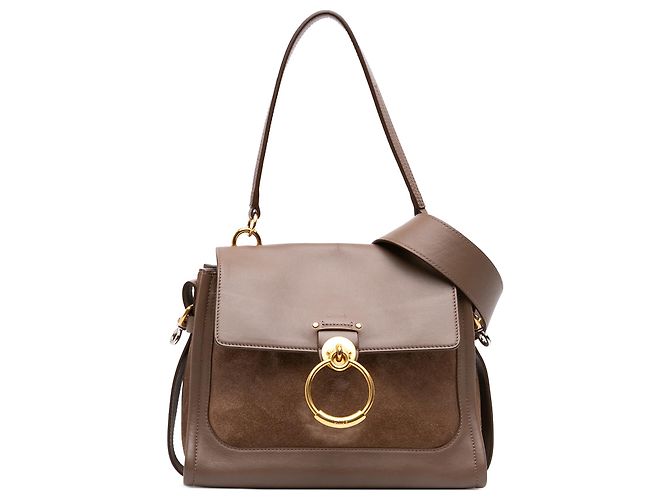 Borsa Tess Day Chloé piccola in vitello e camoscio marrone Cachi