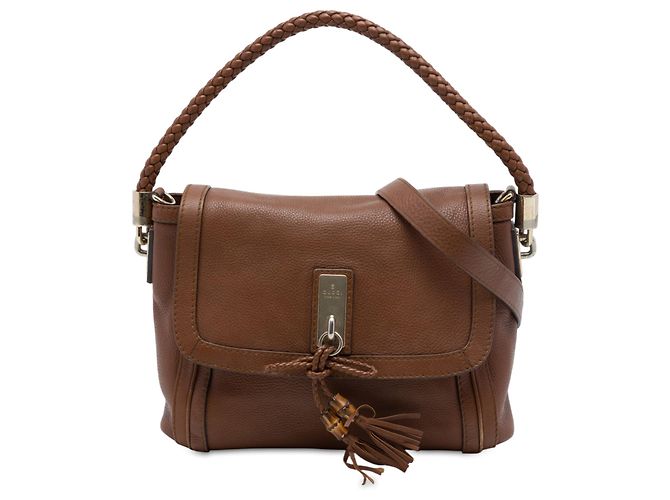 Bolsa Satchel Bella com aba em couro de bezerro marrom Gucci Castanho escuro