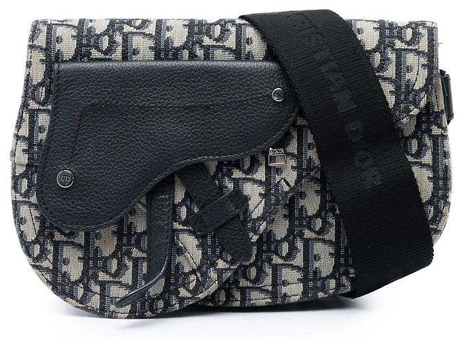 Sac Messenger Saddle en toile Oblique bleue Dior Bleu Marine