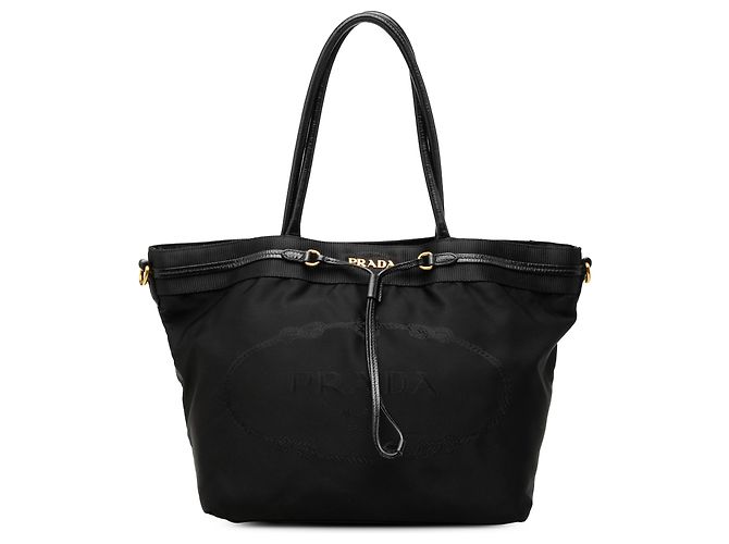 Borsa Satchel Prada in Tessuto Canapa Nera con Logo Nero