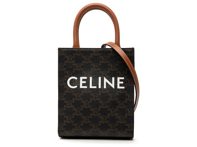 Céline Celine Brown Mini Triomphe Coated Canvas Vertical Cabas Satchel Marrom Castanho escuro