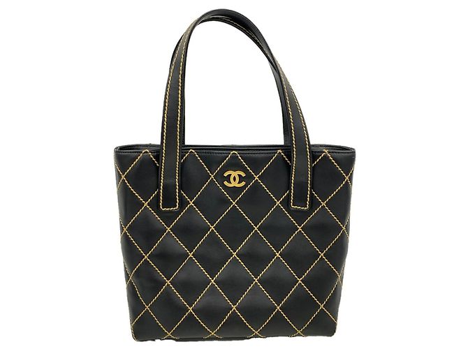 Bolsa de mão em couro Chanel Wild Stitch Preto