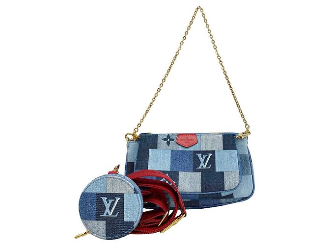 Sac à main Louis Vuitton Denim Monogram Multipochette Accessoires Rouge Bleu