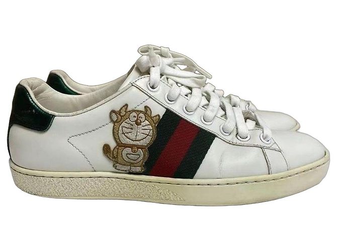 Gucci Ace Low-Top Sneaker Weiß Leder Doraemon Braun Rot Grün