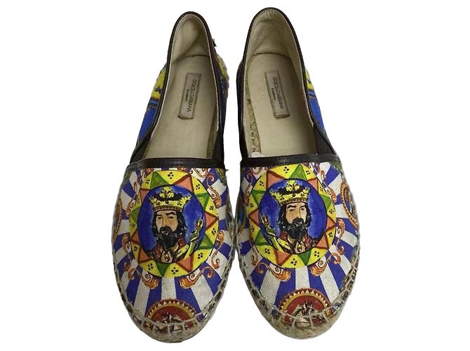 Espadrilles Dolce & Gabbana imprimé Roi et Dragon Marron Blanc Rouge Bleu Multicolore Vert Jaune