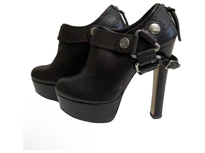 Miu Miu Black Leather Platform Heeled Ankle Boots
