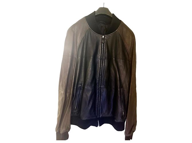Hermès Giacca aviator in pelle bicolore Marrone Nero