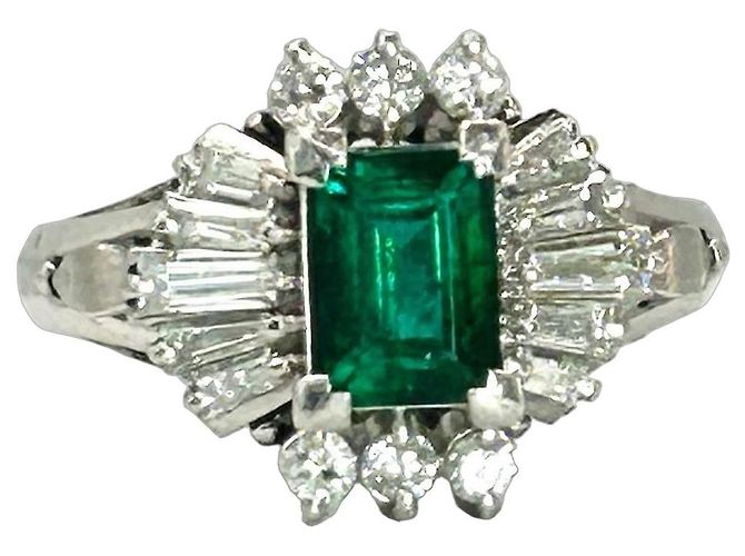 Autre Marque Platin Ballerina Ring Smaragd Diamant Weiß Grün