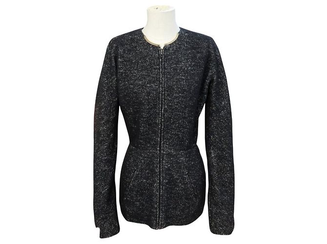 NOVA JAQUETA COM ZÍPER LANVIN COLEÇÃO 2011 S 36 EM TWEED CINZA GREY JACKET